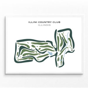 Illini Country Club, Illinois, mapa del campo de golf, golf, regalo para amantes del golf, regalo de Navidad, regalos de golf para mujeres, regalos para él, SIN MARCO