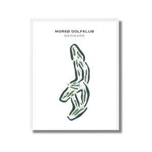 May include: A stylised illustration of a golf course in green and white, with the text "MORSØ GOLFKLUB DENMARK" at the top.
