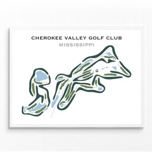 Cherokee Valley Golf Club, MS | Golfbaankaart, golfkaart, golfer cadeau voor hem, scorecardlay-out, cadeau golfer vriendje, kunstprint INGELIJST