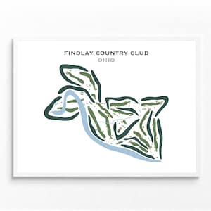 Findlay Country Club, Ohio | Golfbaankaart, golfkaart, golfer cadeau voor hem, scorecardlay-out, cadeau golfer vriendje, kunstdruk INGELIJST