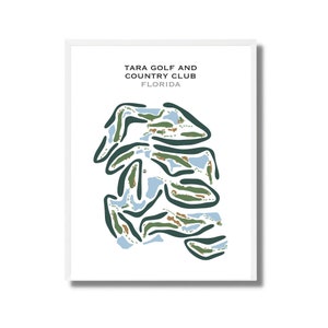 Tara Golf & Country Club, FL / Mapa del campo de golf, regalos de golf para él, decoración de golf para el hogar, arte de pared de golf / Impresión artística estilo acuarela sin marco
