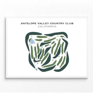 Antelope Valley Country Club, CA / Mapa del campo de golf, Mapa de golf, Regalo para golfista, Diseño de tarjeta de puntuación, Regalo para novio golfista, Lámina artística sin marco