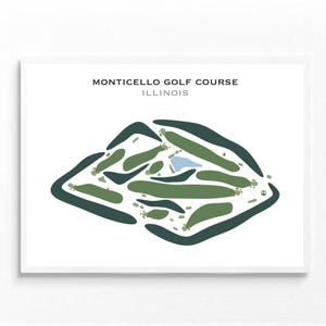 Campo de golf Monticello, IL / Mapa del campo de golf, Mapa de golf, Regalo de golfista para él, Diseño de tarjeta de puntuación, Regalo para novio golfista, Impresión artística SIN MARCO