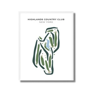 Highlands Country Club, NY | Golfbaankaart, golfkaart, golfer cadeau voor hem, scorecardlay-out, cadeau golfer vriendje, kunstdruk INGELIJST