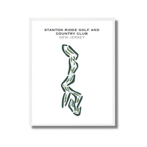Puede incluir: Una ilustración en blanco y negro de un diseño de campo de golf con el texto "Stanton Ridge Golf and Country Club, New Jersey".