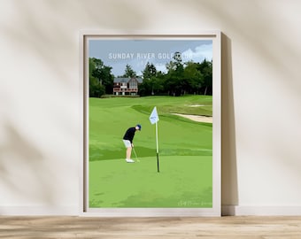 Sunday River Golf Club, Maine | Signature Hole Golf Art, Wall Décor, Golf Décor, Sport Gift for Dad, Golf Lovers Gift, Anniversary Golf Gift