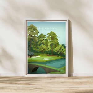 Augusta National Georgia Golf Poster, Golf Lover Gift, Golf Painting Wall Décor, Anniversary Gift for Golfer Husband, Dad Father&#39;s Day Gift