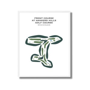 Front Course bij Hankerd Hills Golf Course, Michigan | Golfbaankaart, golfkaart, golfer cadeau voor hem, scorecard, golfer cadeau, kunstdruk INGELIJST
