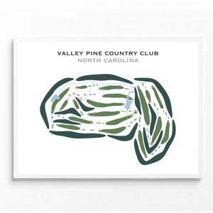 Valley Pine Country Club, NC Golfbaanafdrukken| Woondecoratie golfbaan kaart, golfer cadeau voor hem haar, cadeau golfer minnaar, ingelijste en canvaskunst