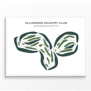 Ellinwood Country Club, MA / Mapa del campo de golf, Mapa de golf, Regalo para golfista, Diseño de tarjeta de puntuación, Regalo para novio golfista, Lámina artística sin marco