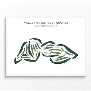 Valley Green-golfbaan, Pennsylvania | Golfbaankaart, golfkaart, golfer cadeau voor hem, scorecardlay-out, cadeau golfer vriendje, kunstdruk INGELIJST