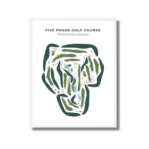 Parcours de golf de Five Ponds, Pennsylvanie | Carte du parcours de golf, carte du golf, cadeau golfeur pour lui, mise en page de la carte de score, cadeau petit ami golfeur, impression d'art sans cadre
