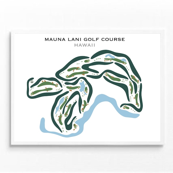 Golf Club afdrukken-Mauna Lani Hawaii golfbaan kaart | Golfbaan Pin-kaart voor huismuren | Aquarel golfbaan kaart afdrukken | Golfers cadeau