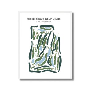 Micke Grove Golf Links, CA | Golfbaankaart, golfkaart, golfer cadeau voor hem, scorecardlay-out, cadeau golfer vriendje, kunstdruk INGELIJST