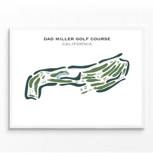 Dad Miller-golfbaan, CA | Golfbaankaart, golfkaart, golfer cadeau voor hem, scorekaartlay-out, cadeau golfer vriendje, kunstdruk INGELIJST
