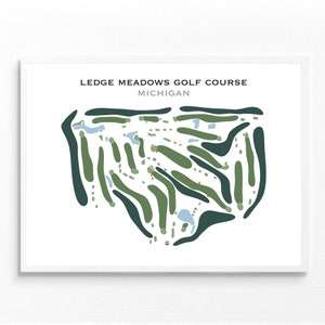 Campo de golf Ledge Meadows, MI / Mapa del campo de golf, mapa de golf, regalo de golfista para él, diseño de tarjeta de puntuación, regalo de novio golfista, impresión artística SIN MARCO