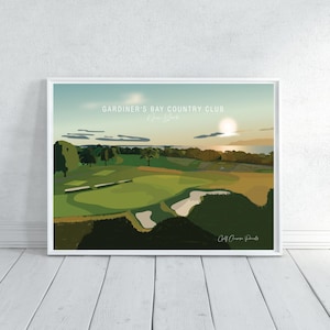 Gardiner's Bay Country Club, New York | Canvas aquarel golfbaan golfbaan | Golfbaankunstwerk voor muren in huis | Cadeau golfliefhebber