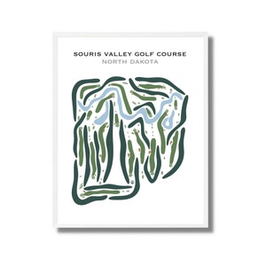 Souris Valley-golfbaan, ND, golfafdrukken, golfer decor cadeau, aangepaste golfbaan kaart, Valentijnsdag cadeau voor hem, golfcadeau, INGELIJSTE