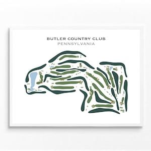 Mapa del campo de golf de Butler Country Club, PA, mapa de golf, regalo de golfista para él, diseño de tarjeta de puntuación, regalo de novio golfista, impresión artística SIN MARCO