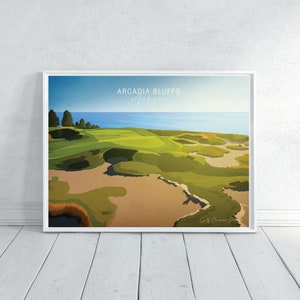 Póster de golf de Arcadia Bluffs, Michigan, con hoyos exclusivos, arte de pared de golf, decoración de golf, regalo deportivo para papá, regalo para amantes del golf, regalo de aniversario de golf