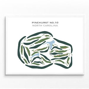 Pinehurst nr. 10, NC | Golfbaankaart, golfkaart, golfer cadeau voor hem, scorecardlay-out, cadeau golfer vriendje, kunstdruk INGELIJST