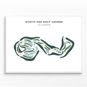 Campo de golf Mystic Oak, IL / Mapa del campo de golf, mapa de golf, regalo de golfista para él, diseño de tarjeta de puntuación, regalo de novio golfista, impresión artística SIN MARCO