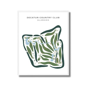 Decatur Country Club, Alabama | Golfbaankaart, golfkaart, golfer cadeau voor hem, scorecardlay-out, cadeau golfer vriendje, kunstprint INGELIJST