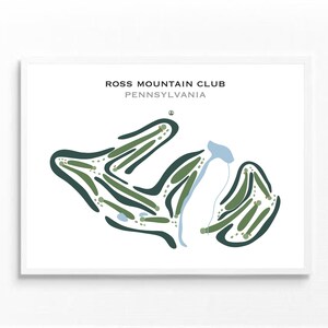 Ross Mountain Club, Pennsylvania | Golfbaankaart, golfkaart, golfer cadeau voor hem, scorekaartlay-out, cadeau golfer vriendje, kunstdruk INGELIJST