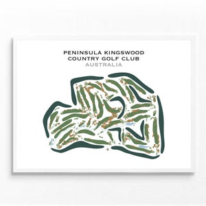 Peninsula Kingswood Country Golf Club, Australië | Golfbaankaart, golfkaart, golfer cadeau voor hem, cadeau golfer vriendje, kunstdruk INGELIJSTE