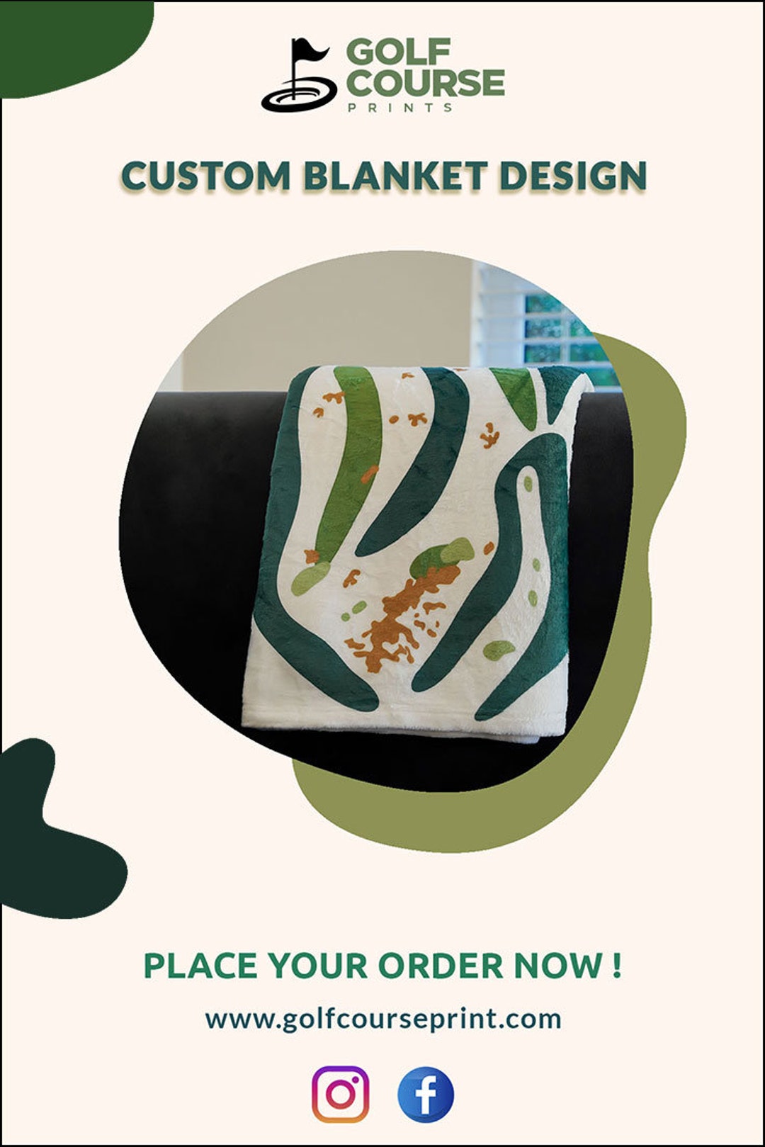 Custom Golf Course Blankets Golf Course Map, Home Decor, Golfer Gift