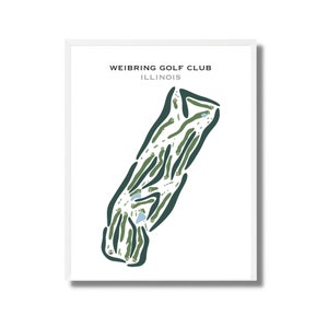 Impresiones de clubes de golf: mapa del campo de golf de Weibring, Illinois / Póster del campo de golf para decoración de oficina / Regalo memorable para los amantes del golf / Impresión hecha a mano