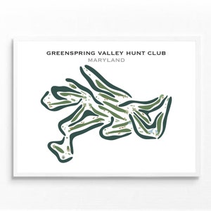 GreenSpring Valley Hunt Club, Maryland, golfbaankaart, golfprint, jubileumcadeau, aquarelstijl kunstafdruk INGELIJST