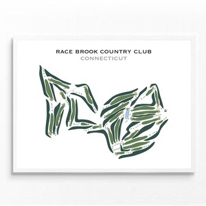 Race Brook Country Club, CT | Golfbaankaart, golfkaart, golfer cadeau voor hem, scorecardlay-out, cadeau golfer vriendje, kunstdruk INGELIJST