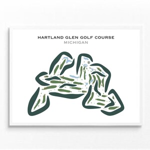 Hartland Glen-golfbaan, Michigan | Golfbaankaart, golfkaart, golfer cadeau voor hem, scorecardlay-out, cadeau golfer vriendje, kunstdruk INGELIJST