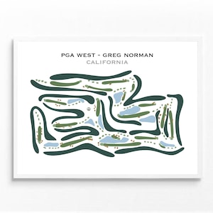PGA West - Greg Norman, CA | Golfbaankaart, golfkaart, golfer cadeau voor hem, scorecardlay-out, cadeau golfer vriendje, kunstdruk INGELIJST