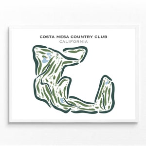 Country Club Costa Mesa, Californie | Carte du parcours de golf, Cadeaux de golf pour papa, Décoration de golfeur, Art mural de golf | Impression d'art style aquarelle sans cadre
