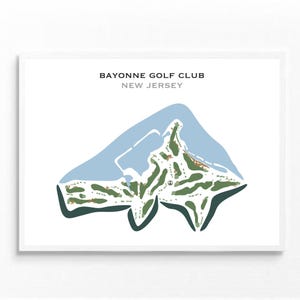 Bayonne Golf Club, New Jersey | Golfbaankaart, golfcadeaus voor papa, golferdecor, golfmuurkunst | Kunstafdruk in aquarelstijl, niet ingelijst