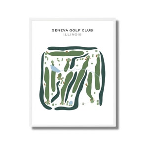 Geneva Golf Club, Illinois | Golfbaankaart, golfkaart, golfer cadeau voor hem, scorecardlay-out, cadeau golfer vriendje, kunstdruk INGELIJST