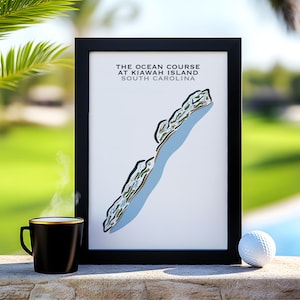 The Ocean Course op Kiawah Island Printed Wall Arts, South Carolina-golfbaan aangepaste kaartlay-out decor, vader verjaardagscadeaus voor golfliefhebbers