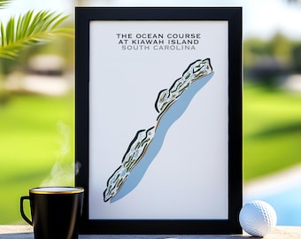 The Ocean Course At Kiawah Island Printed Wall Arts, South Carolina Golf Course Custom Map Layout Decor, Dad Birthday Gifts for Golf Lovers