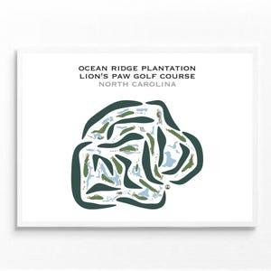 Ocean Ridge Plantation - Lion's Paw Course, Caroline du Nord | Carte du terrain de golf, carte du golf, cadeau golfeur pour lui, cadeau petit ami golfeur, impression d'art sans cadre