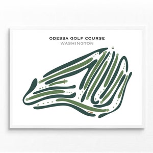 Odessa Golf, Washington | Golfbaankaart, golfkaart, golfer cadeau voor hem, scorecardlay-out, cadeau golfer vriendje, kunstdruk INGELIJST