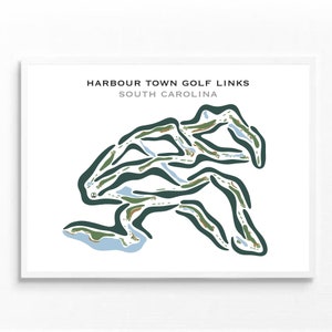 Decoración de sala de estar con campo de golf Harbour Town / Mapa del campo de golf de Hilton Head, Carolina del Sur, regalos de golf, arte mural, póster de golf, decoración para el hogar