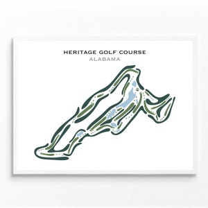 Heritage-golfbaan, Alabama | Golfbaankaart, golfkaart, golfer cadeau voor hem, scorecardlay-out, cadeau golfer vriendje, kunstprint INGELIJST