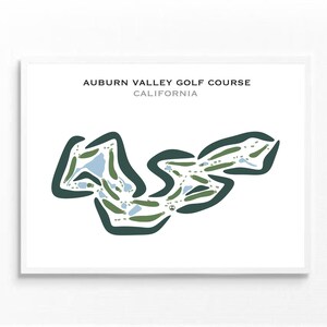Auburn Valley-golfbaan, Californië | Golfbaankaart, golfkaart, golfer cadeau voor hem, scorecardlay-out, cadeau golfer vriendje, kunstdruk INGELIJST