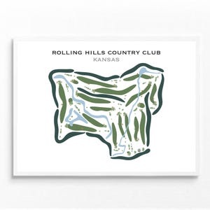 Rolling Hills Country Club, KS Golf Course Map Wall Art, Golfer Lover Gift For Him, Housewarming Gift, Sport Lover Gift, Man Cave Home Decor