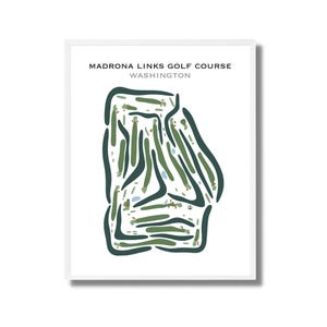 Parcours de golf Madrona Links, WA | Carte du parcours de golf, carte du golf, cadeau golfeur pour lui, mise en page de la carte de score, cadeau petit ami golfeur, impression d'art sans cadre