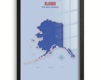 Alaska Top Golf Courses Map Wall Art, Dads Mancave Wall Art Print, Golf Lover Living Room Wall Decor, Holiday Gift, Golf Lover Gift