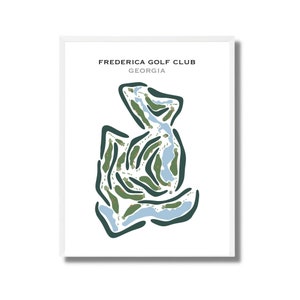 Frederica Golf Club, Georgië | Golfbaankaart, golfkaart, golfer cadeau voor hem, scorecardlay-out, cadeau golfer vriendje, kunstprint INGELIJSTE