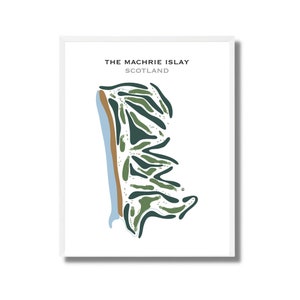 Machrie Islay, Schotland | Golfbaankaart, golfkaart, golfer cadeau voor hem, scorecardlay-out, cadeau golfer vriendje, kunstdruk INGELIJST